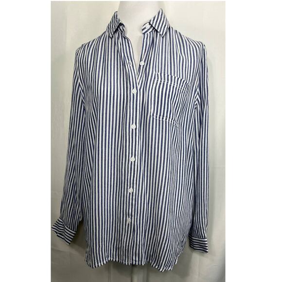 Beach Lunch Lounge Blue & White Striped Shirt Blouse S/P - Picture 6 of 11